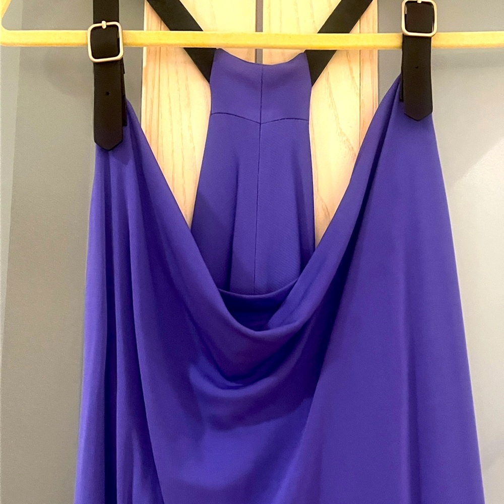 Cut 25 Yigal Azrouel dress SZ: L
purpl mini 
drape details at bk
leather straps